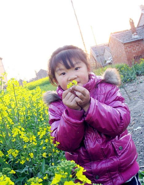 漂亮的小妞和油菜花